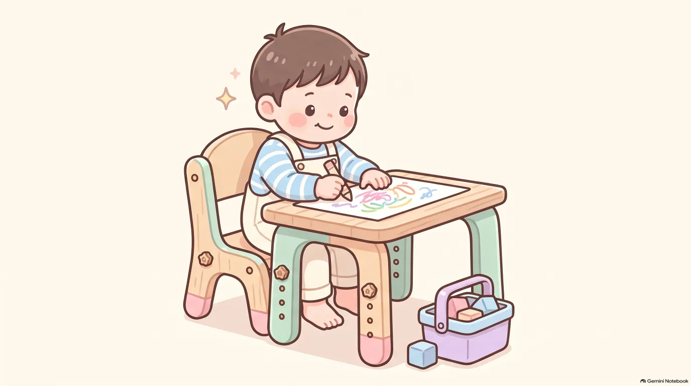 キッズテーブルでお絵描きを楽しむ子ども