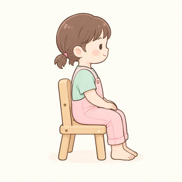 木製チェアに正しい姿勢で座る子ども