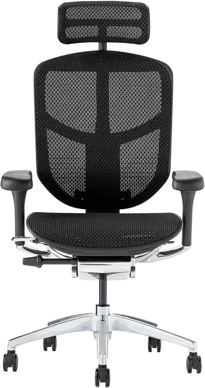 エルゴヒューマン ENJOY2 ハイタイプ 全体像 ブラックメッシュ ヘッドレスト付き
