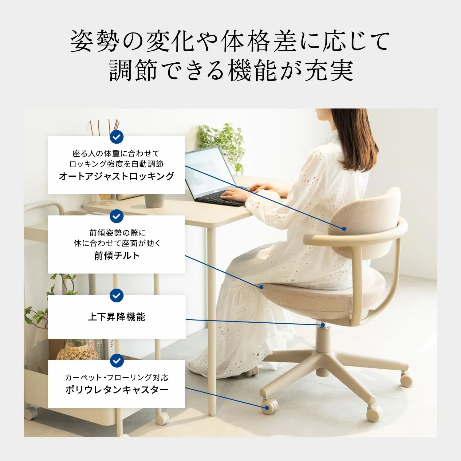 コクヨ pallo POINT2 オートアジャストロッキング 前傾チルト 動作イメージ