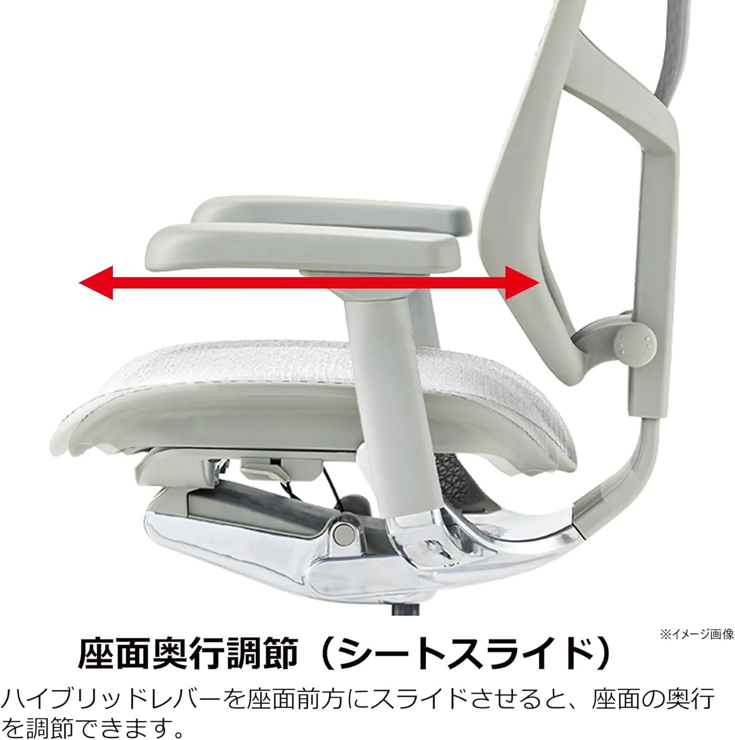 エルゴヒューマン ENJOY2 座面奥行調節 シートスライドの操作図