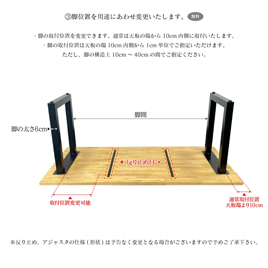 脚の取付位置変更