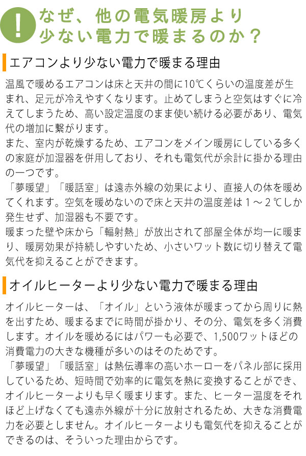 暖話室・夢暖望 少ない電力で暖まる理由
